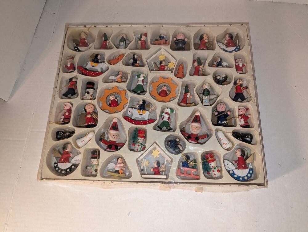48 Vintage Kurt Adler 1980's Petite Wooden Mini Treasures Christmas Ornaments